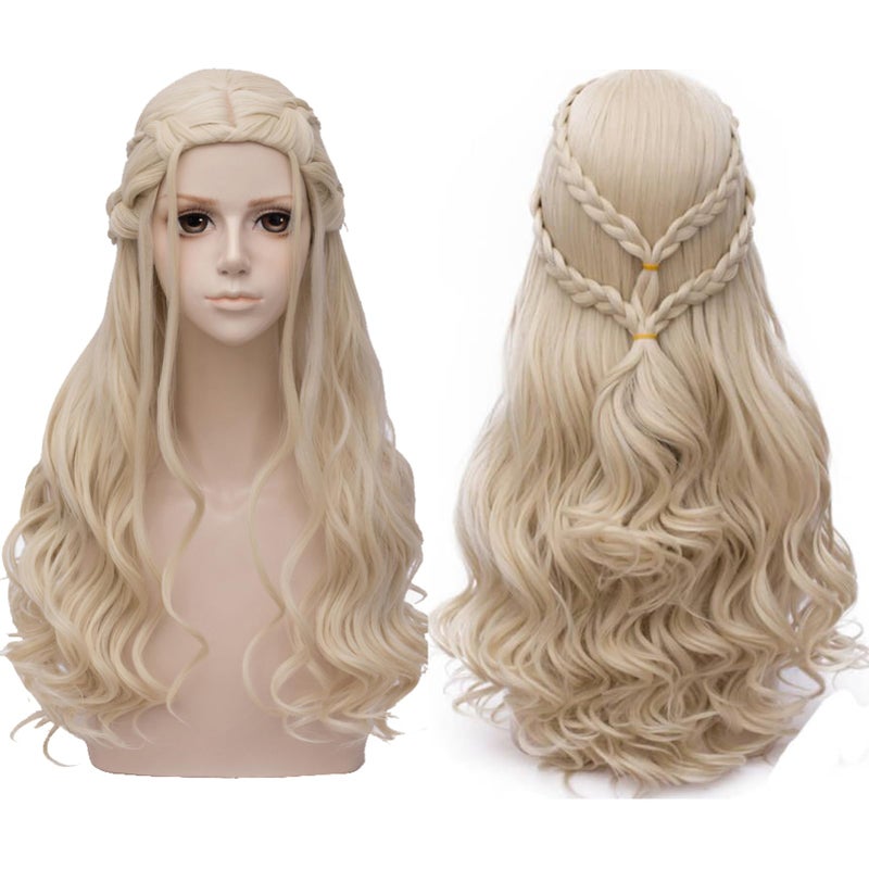 Probeauty Long Blonde Braid Wig Women Halloween Costume Cosplay Wig Cap ( Curly Braid B) - Image 3